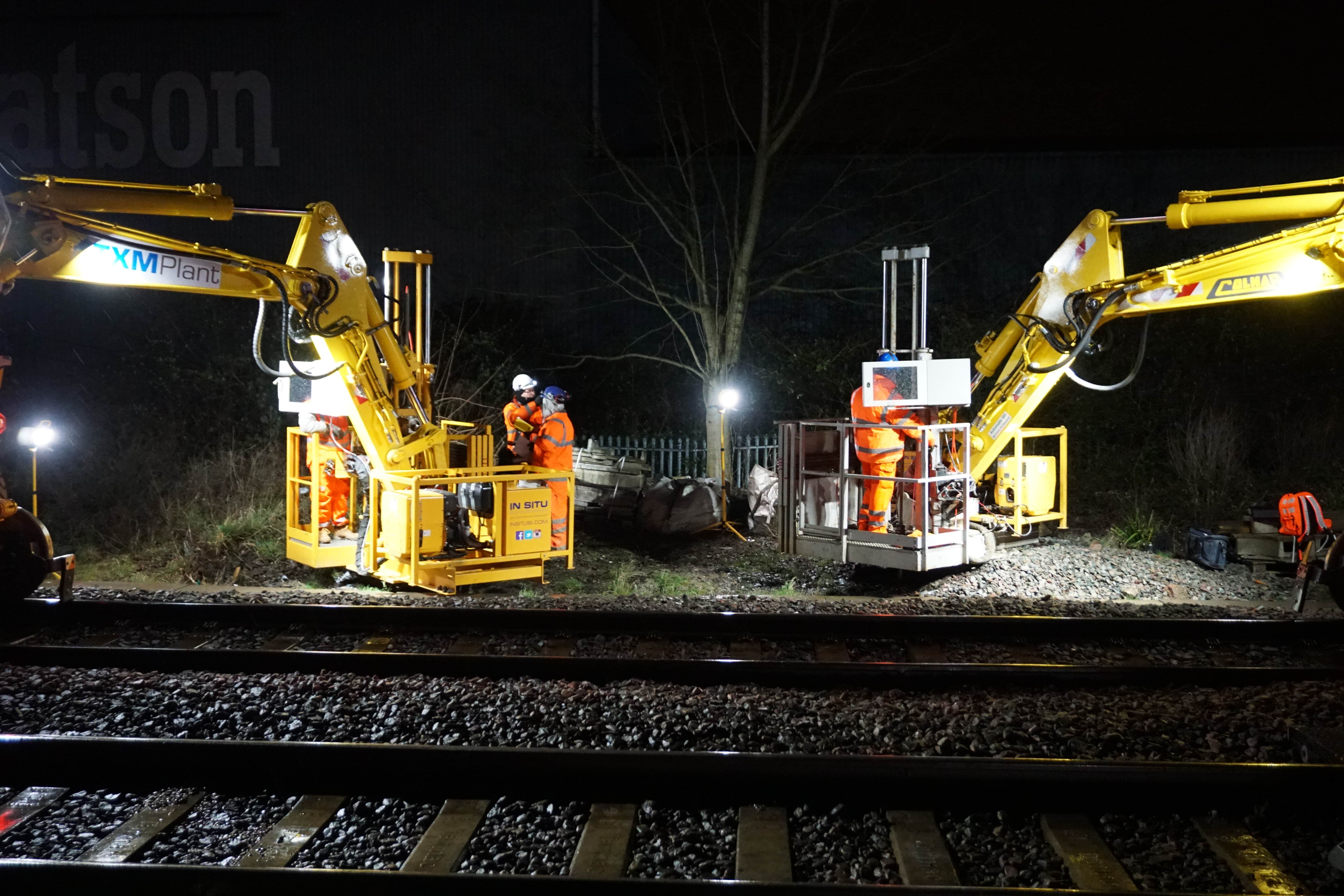 Excavator Mounted CPT rigs working on a rail site